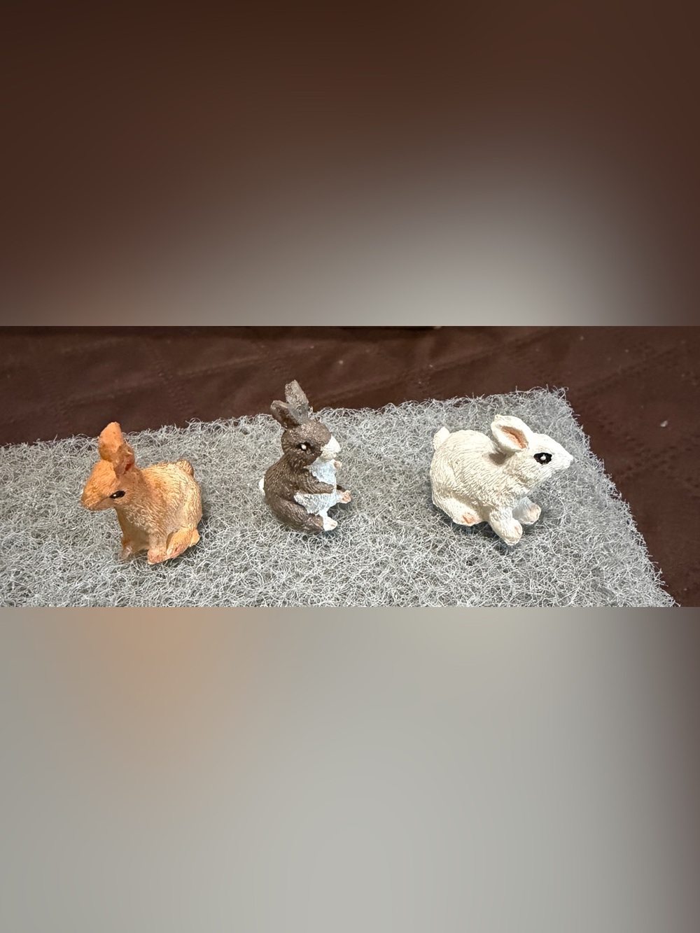 Set of 3 Decorative Rabbit Figurines in Brown, White, and Tan
